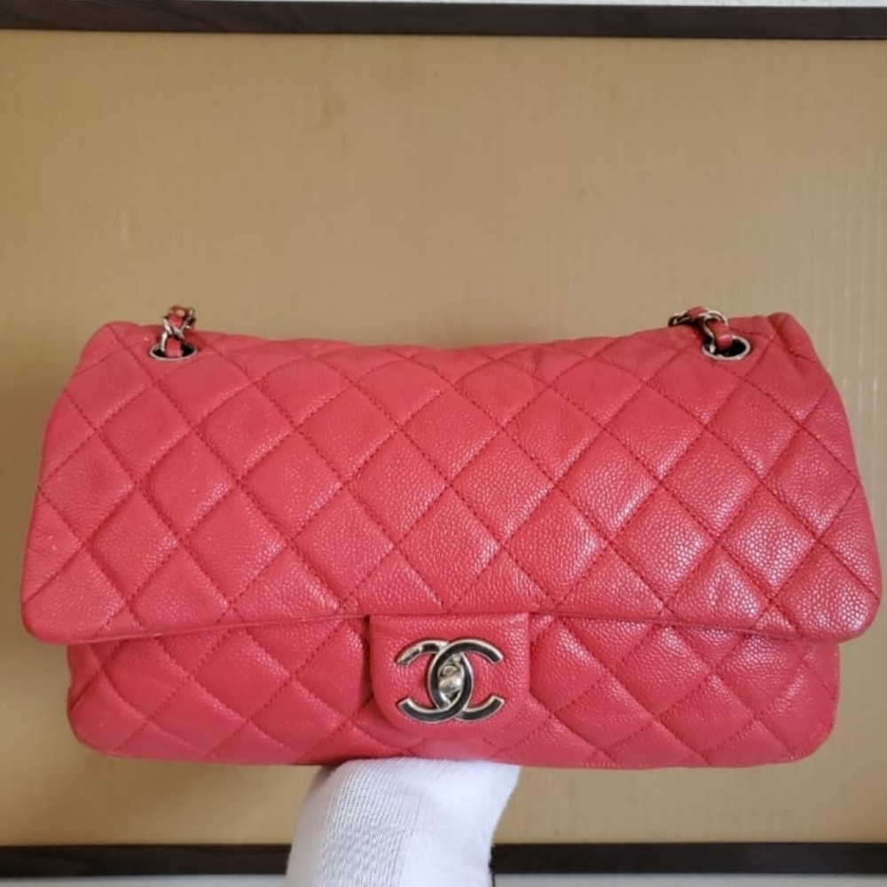 CHANEL Coral Pink Quilted Caviar Leather Easy Jumbo Flap Bag - Picture 7 of 16